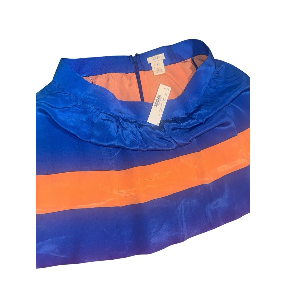 J. CREW Women 100% Silk  A-Line Mini Skirt preppy. Colorblock Blue‎ Orange  Sz 8 - Picture 7 of 11